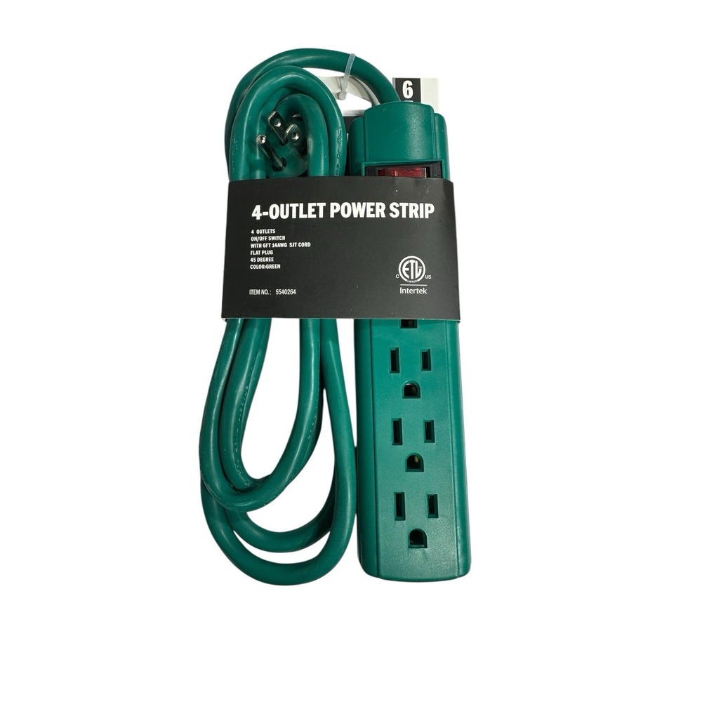 6 foot 4 outlet power strip on/off‎ switch green extension cord